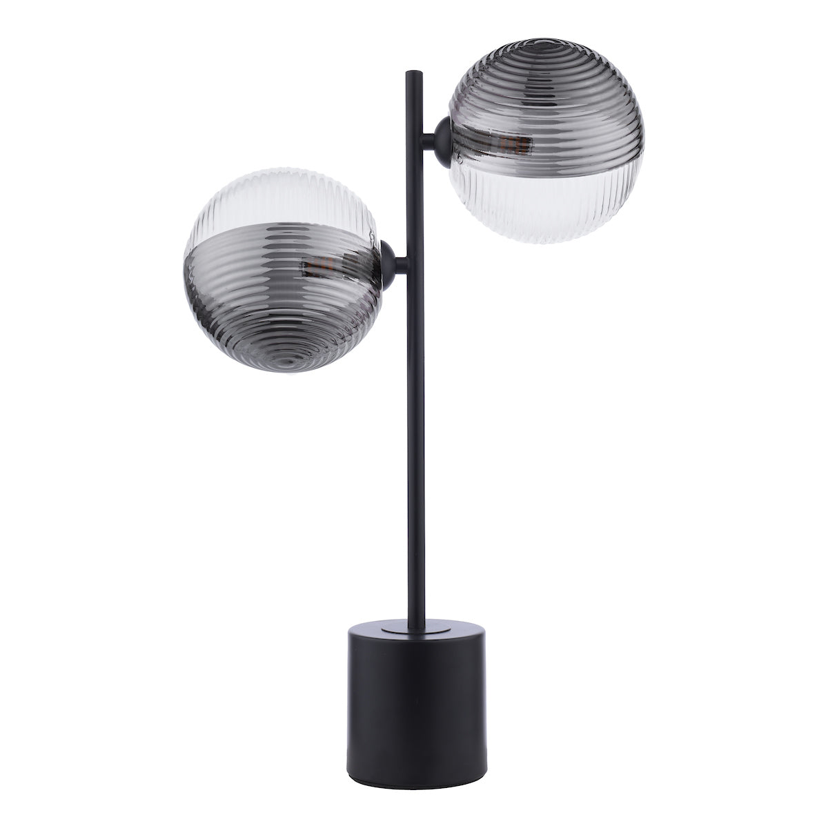 Dar Spiral 2 Light Table Lamp Matt Black & Smoked/Clear Ribbed Glass – from Amos Lighting + Home