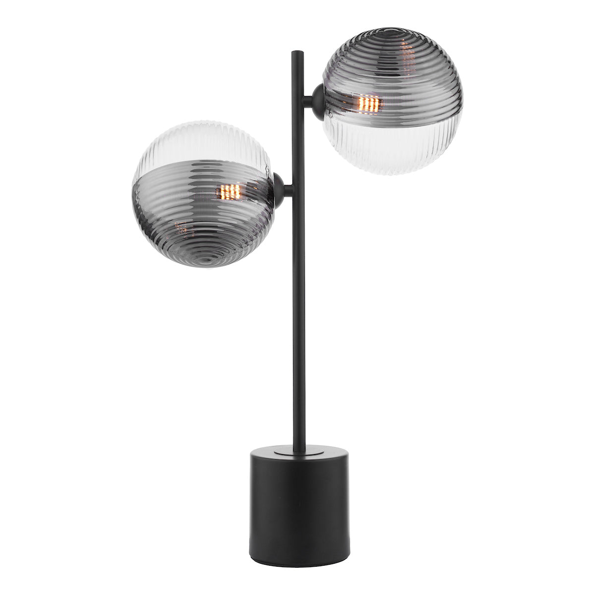 Dar Spiral 2 Light Table Lamp Matt Black & Smoked/Clear Ribbed Glass – from Amos Lighting + Home