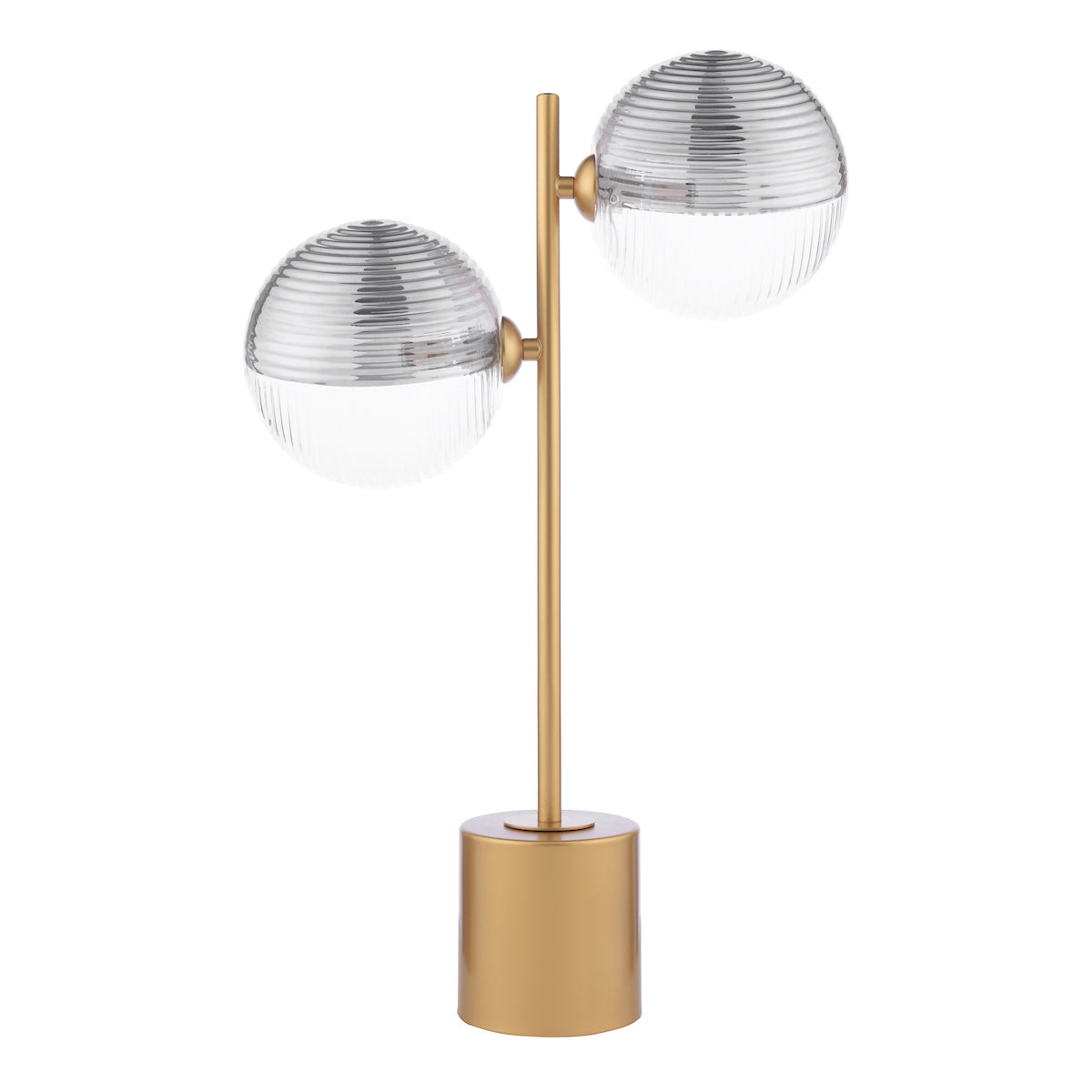 Dar Spiral 2 Light Table Lamp Matt Gold & Smoked/Clear Ribbed Glass – from Amos Lighting + Home