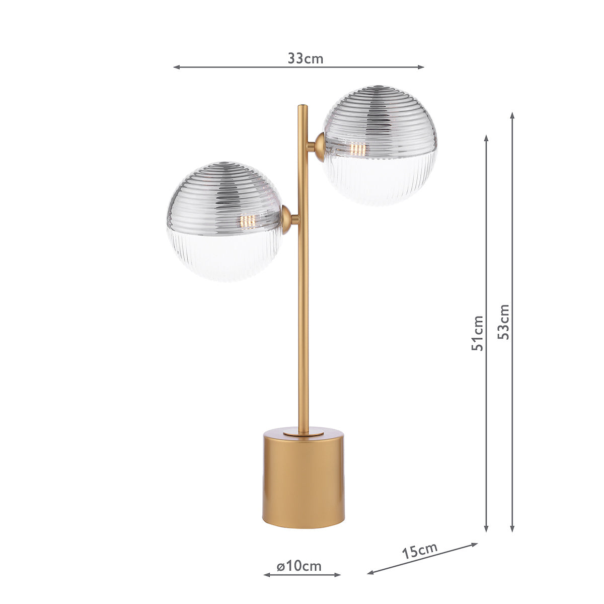 Dar Spiral 2 Light Table Lamp Matt Gold & Smoked/Clear Ribbed Glass – from Amos Lighting + Home