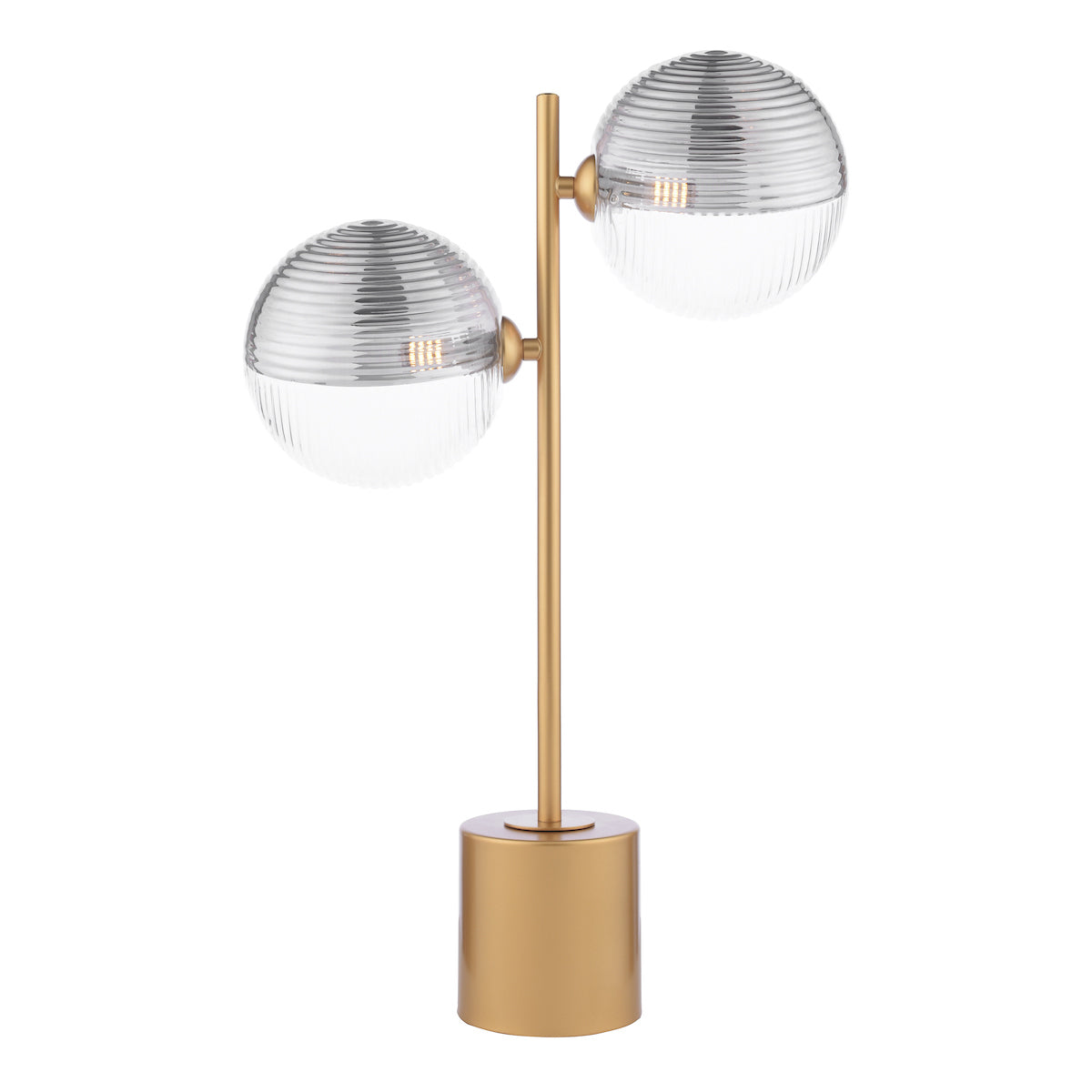 Dar Spiral 2 Light Table Lamp Matt Gold & Smoked/Clear Ribbed Glass – from Amos Lighting + Home