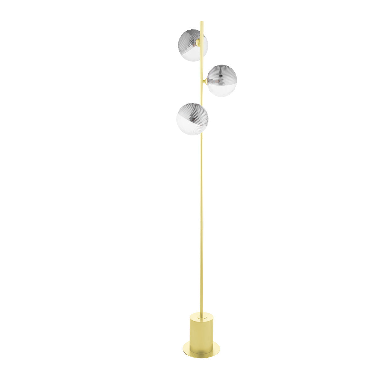 Dar Spiral 3 Light Floor Lamp Matt Gold & Smoked/Clear Ribbed Glass – from Amos Lighting + Home