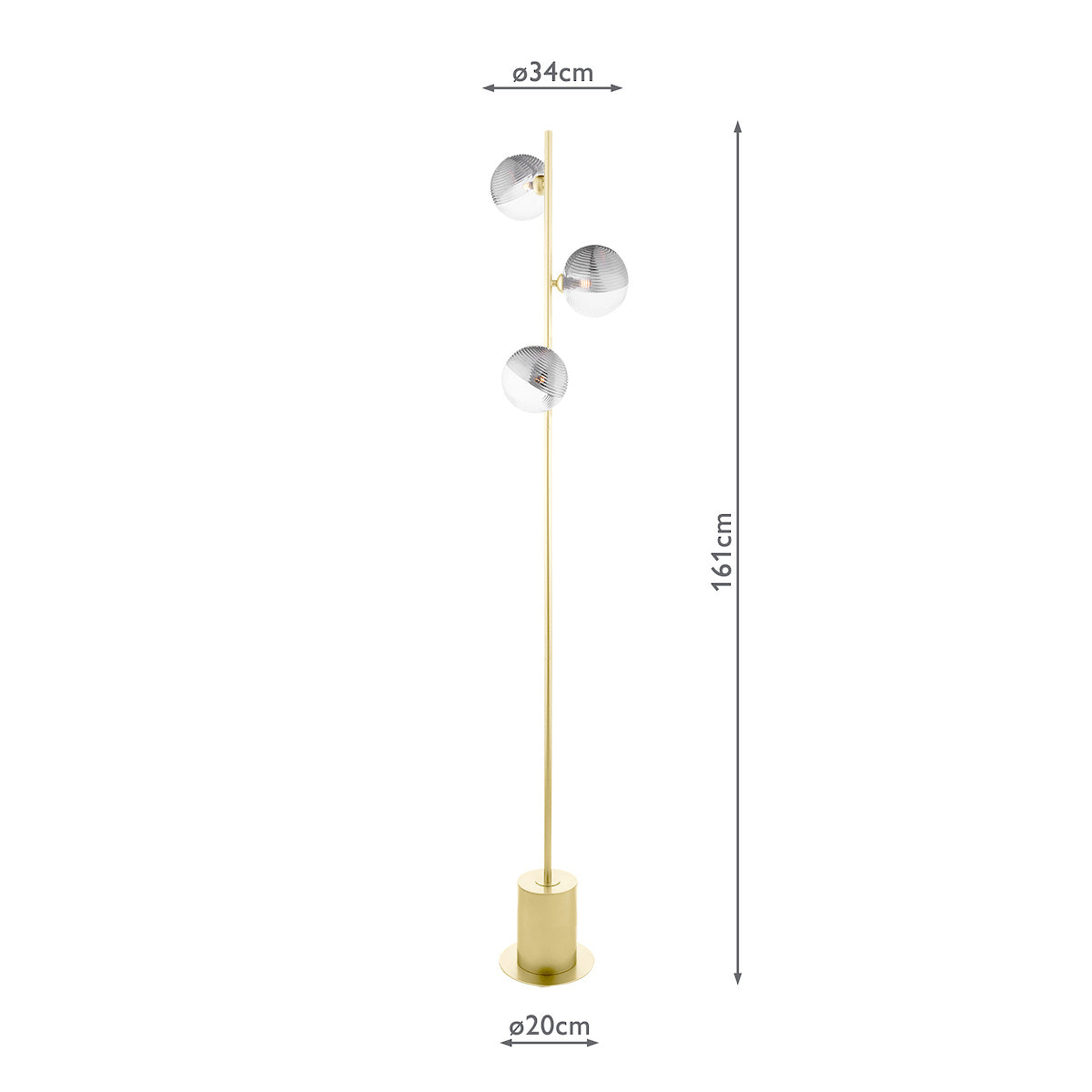 Dar Spiral 3 Light Floor Lamp Matt Gold & Smoked/Clear Ribbed Glass – from Amos Lighting + Home