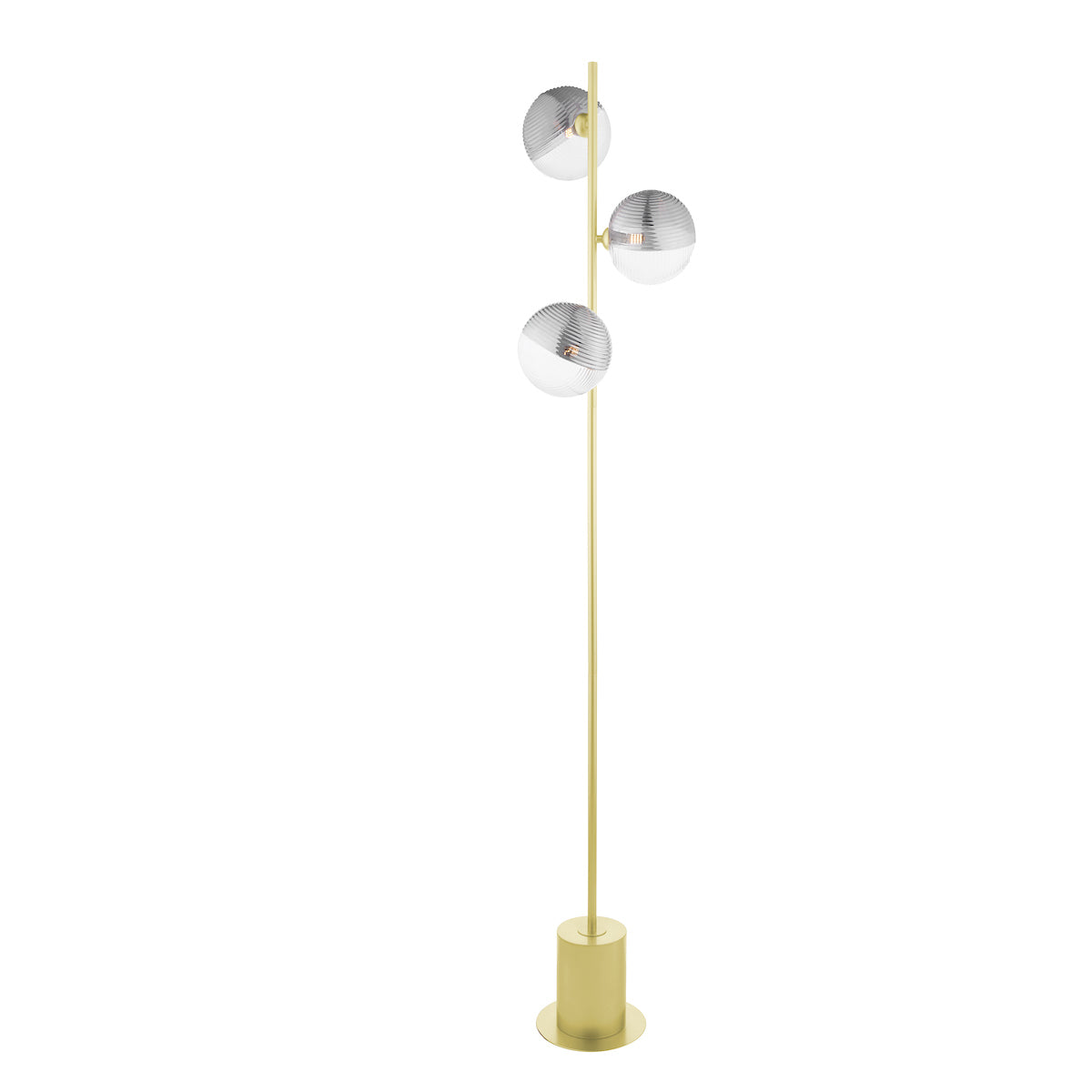 Dar Spiral 3 Light Floor Lamp Matt Gold & Smoked/Clear Ribbed Glass – from Amos Lighting + Home