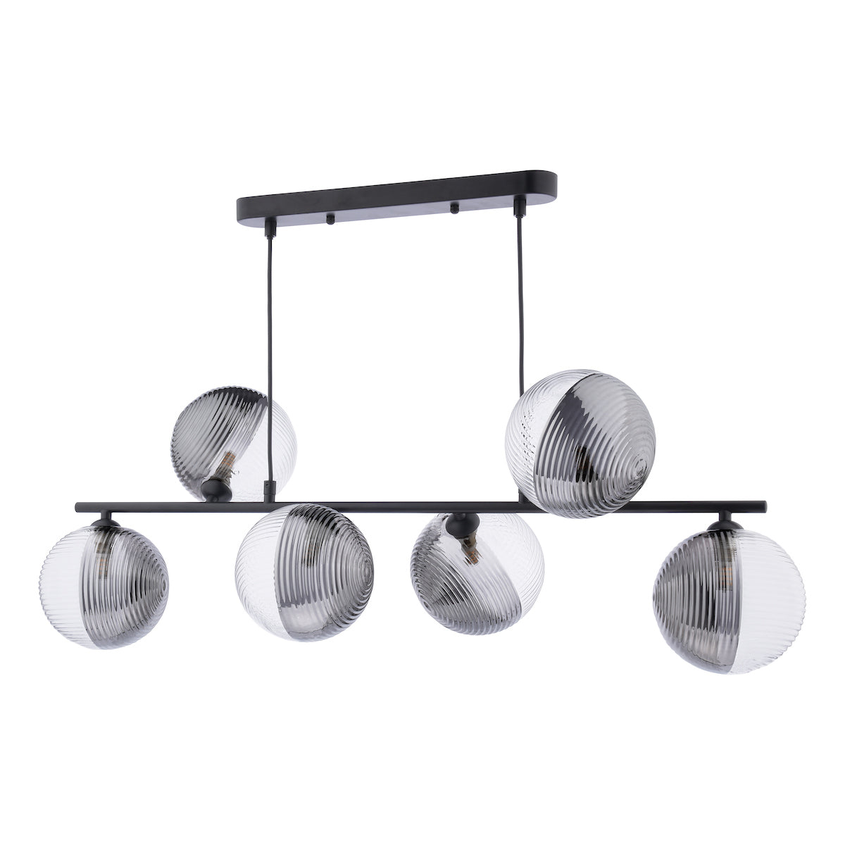 Dar Spiral 6 Light Bar Pendant Matt Black & Smoked/Clear Ribbed Glass – from Amos Lighting + Home