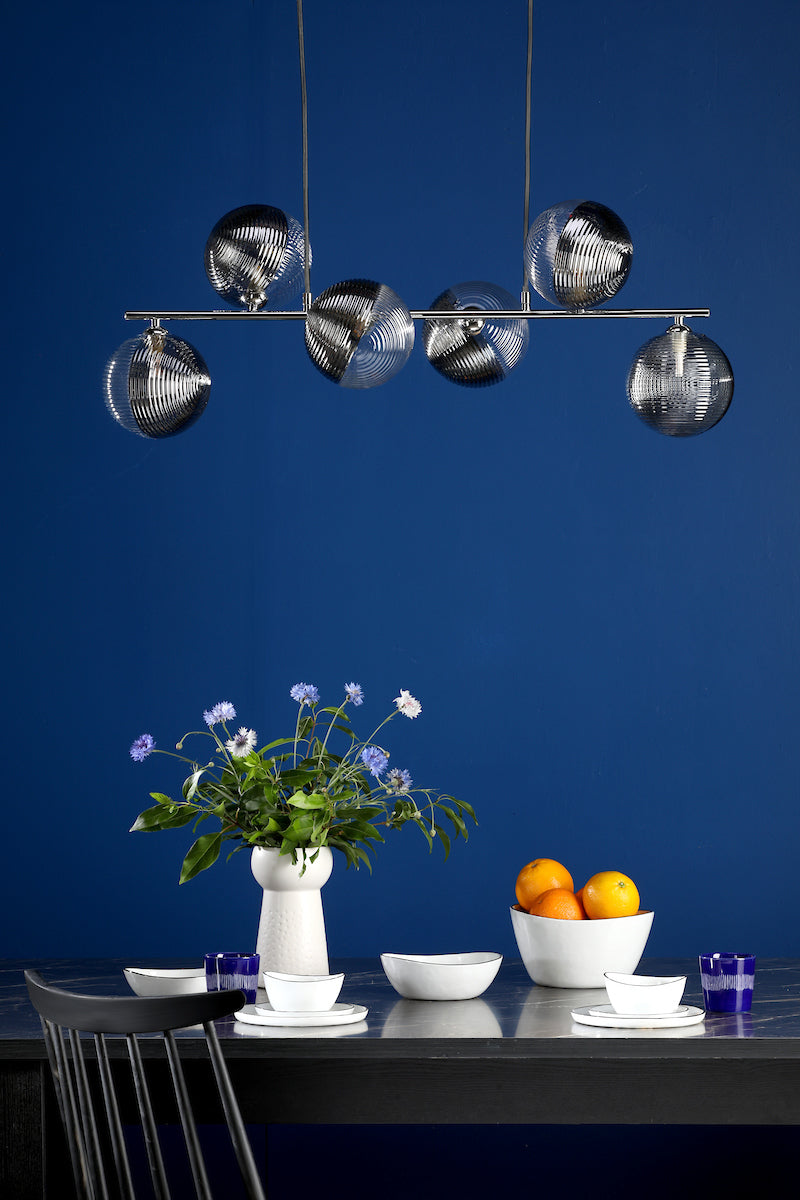 Dar Spiral 6 Light Bar Pendant Polished Chrome & Smoked/Clear Ribbed Glass – from Amos Lighting + Home