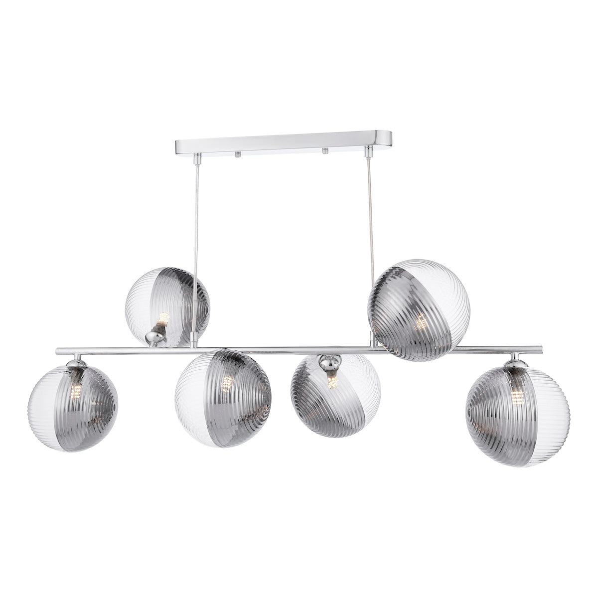 Dar Spiral 6 Light Bar Pendant Polished Chrome & Smoked/Clear Ribbed Glass – from Amos Lighting + Home