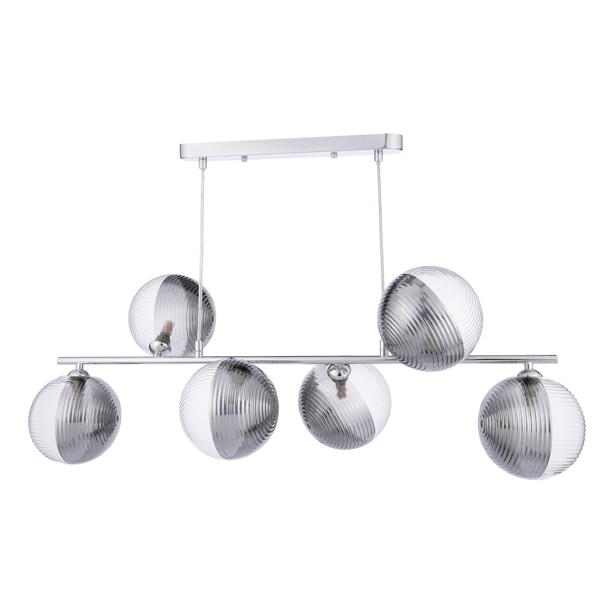 Dar Spiral 6 Light Bar Pendant Polished Chrome & Smoked/Clear Ribbed Glass – from Amos Lighting + Home