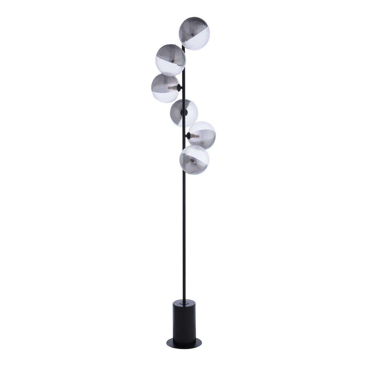 Dar Spiral 6 Light Floor Lamp Matt Black & Smoked/Clear Ribbed Glass – from Amos Lighting + Home