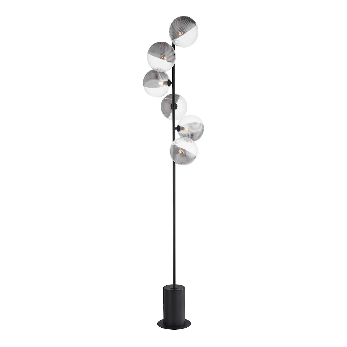 Dar Spiral 6 Light Floor Lamp Matt Black & Smoked/Clear Ribbed Glass – from Amos Lighting + Home