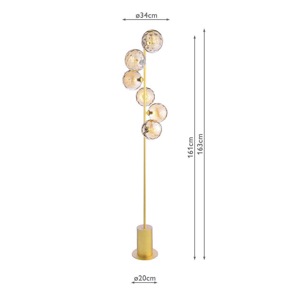 Dar Spiral 6 Light Floor Lamp Matt Gold & Champagne Dimpled Glass – from Amos Lighting + Home