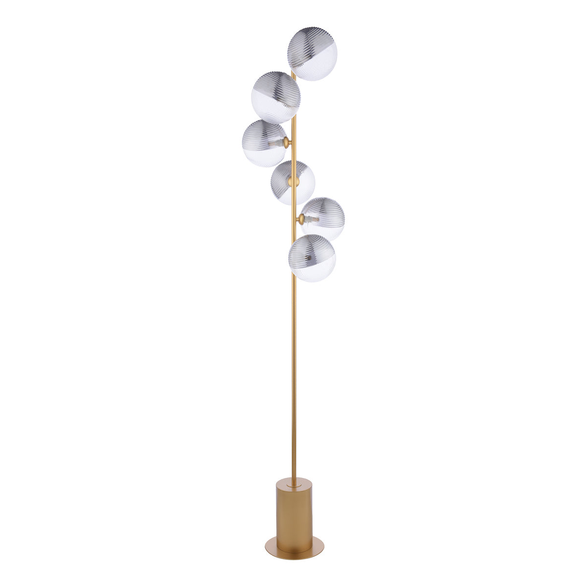 Dar Spiral 6 Light Floor Lamp Matt Gold & Smoked/Clear Ribbed Glass – from Amos Lighting + Home