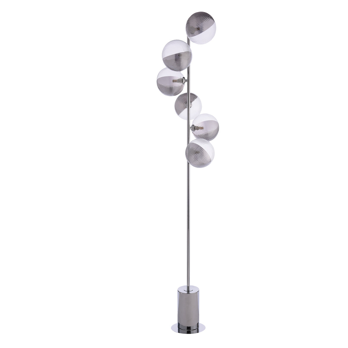 Dar Spiral 6 Light Floor Lamp Polished Chrome & Smoked/Clear Ribbed Glass – from Amos Lighting + Home