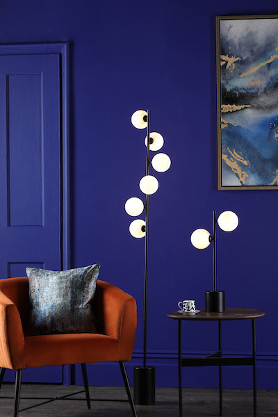 Dar Spiral Floor Lamp Black with Opal Shades – from Amos Lighting + Home