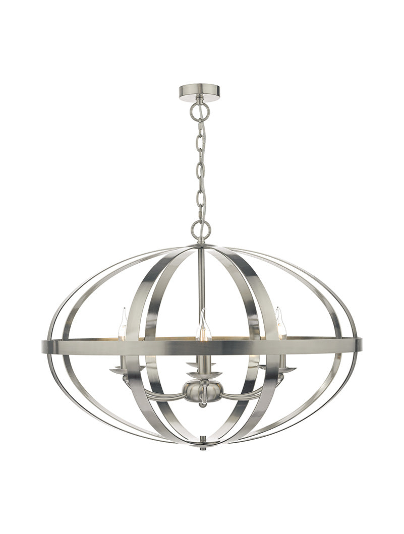 Dar Symbol 6 Light Pendant Satin Chrome – from Amos Lighting + Home