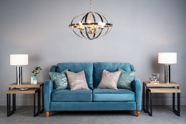 Dar Symbol 6 Light Pendant Satin Chrome – from Amos Lighting + Home