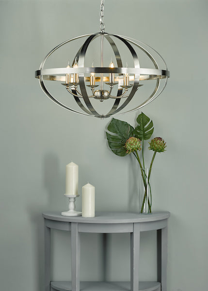Dar Symbol 6 Light Pendant Satin Chrome – from Amos Lighting + Home