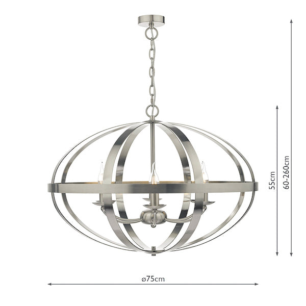 Dar Symbol 6 Light Pendant Satin Chrome – from Amos Lighting + Home
