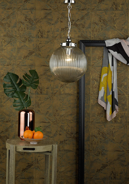 Dar Tamara Pendant Satin Nickel & Ribbed Glass – from Amos Lighting + Home