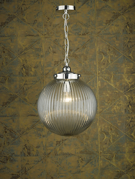 Dar Tamara Pendant Satin Nickel & Ribbed Glass – from Amos Lighting + Home