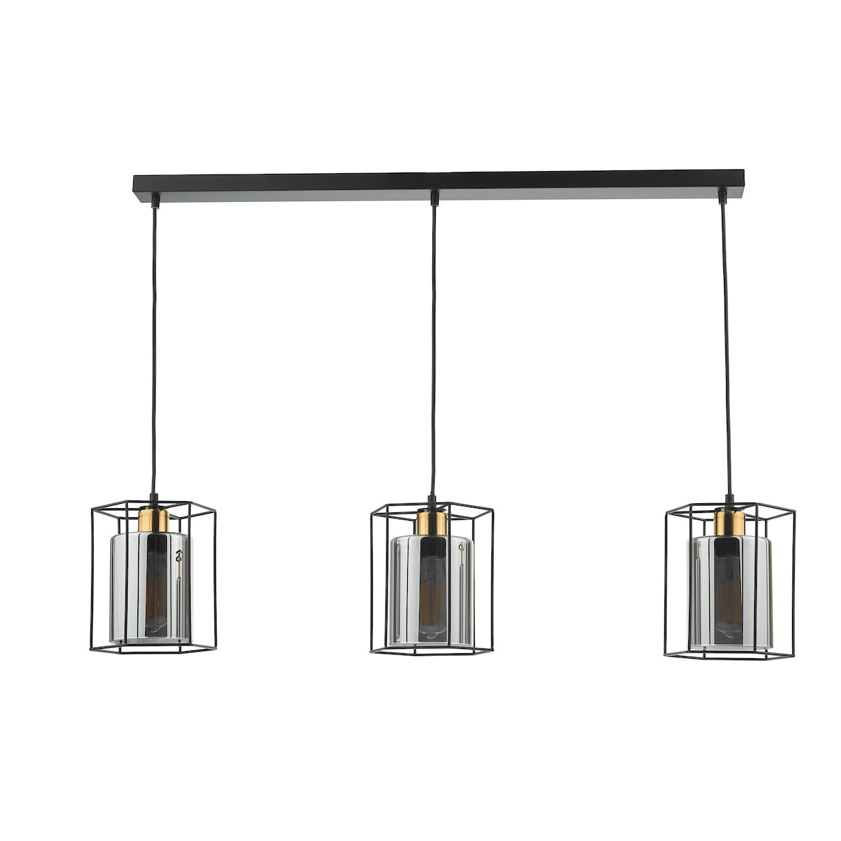 Dar Tatum 3 Light Bar Pendant Matt Black and Smoked Glass – from Amos Lighting + Home