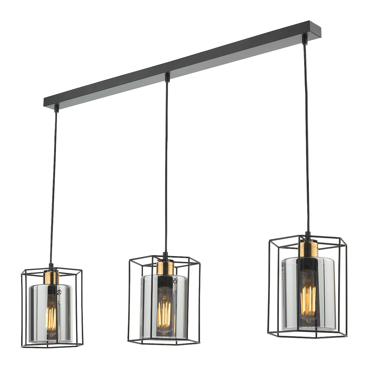 Dar Tatum 3 Light Bar Pendant Matt Black and Smoked Glass – from Amos Lighting + Home