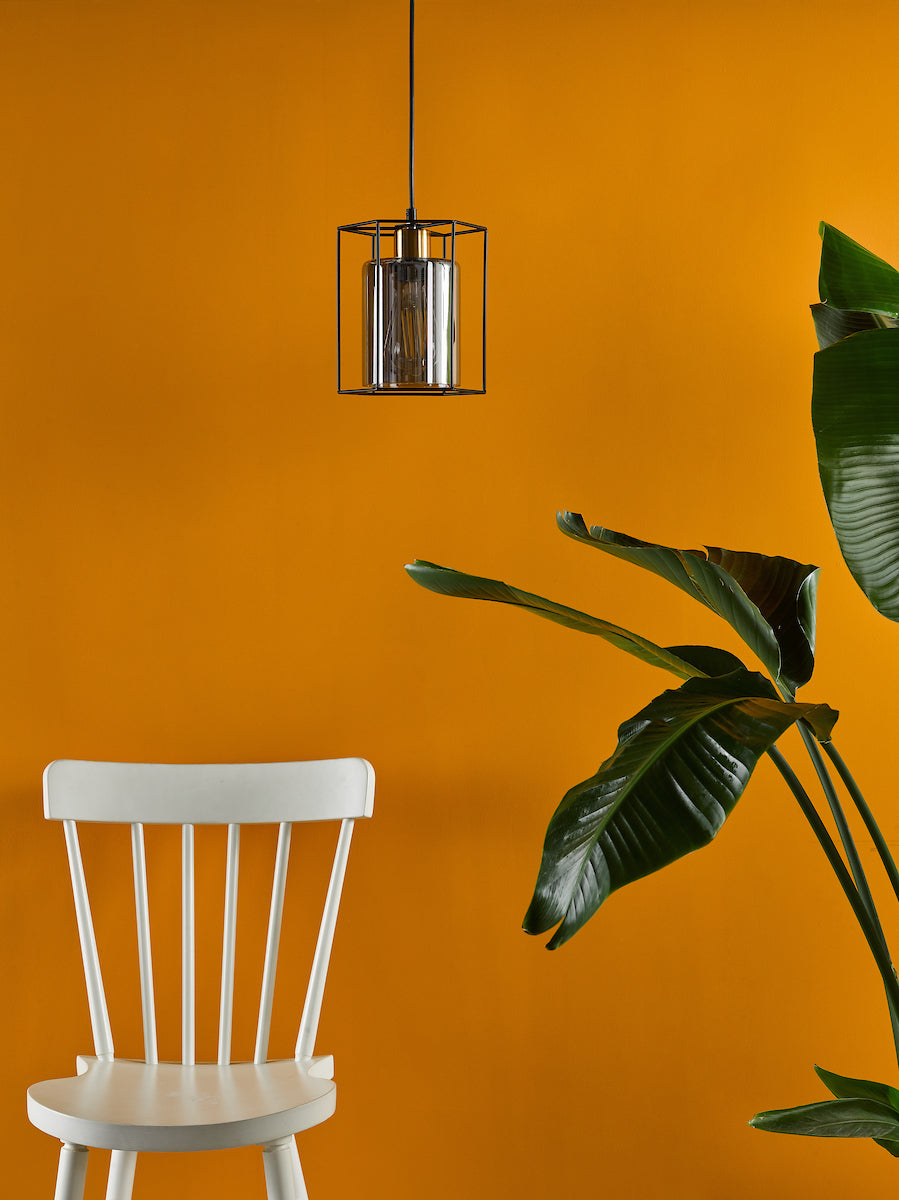 Dar Tatum Pendant Matt Black and Smoked Glass – from Amos Lighting + Home