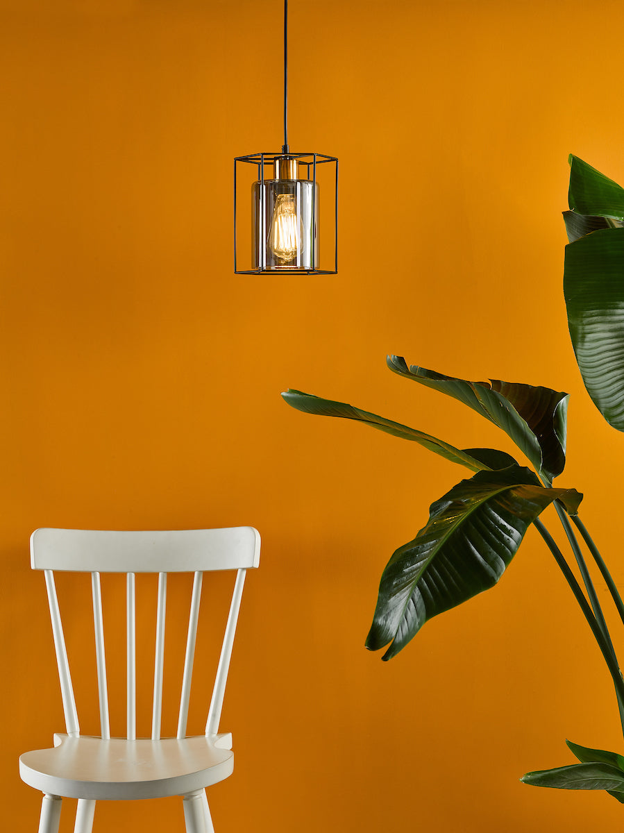 Dar Tatum Pendant Matt Black and Smoked Glass – from Amos Lighting + Home