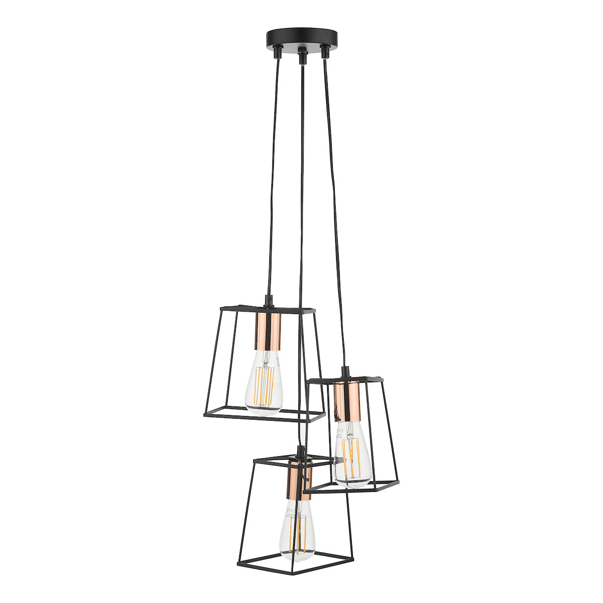Dar Tower 3 Light Cluster Pendant Black and Copper – from Amos Lighting + Home
