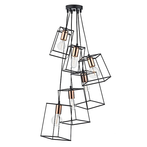 Dar Tower 6 Light Cluster Pendant Black and Copper – from Amos Lighting + Home