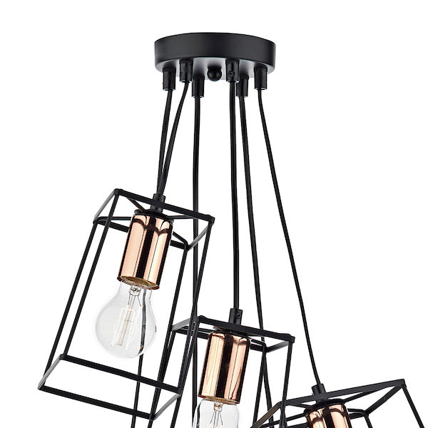 Dar Tower 6 Light Cluster Pendant Black and Copper – from Amos Lighting + Home