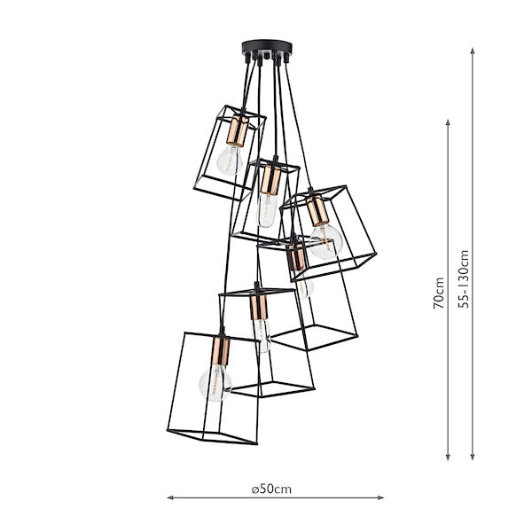 Dar Tower 6 Light Cluster Pendant Black and Copper – from Amos Lighting + Home