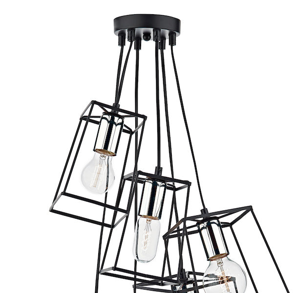 Dar Tower 6 Light Cluster Pendant Black and Polished Chrome – from Amos Lighting + Home