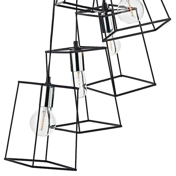 Dar Tower 6 Light Cluster Pendant Black and Polished Chrome – from Amos Lighting + Home