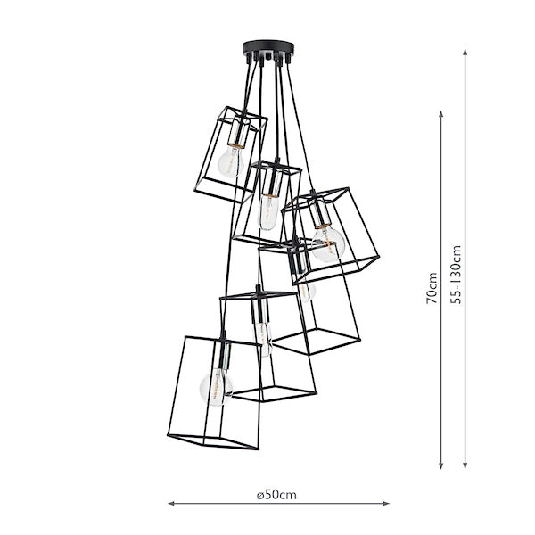 Dar Tower 6 Light Cluster Pendant Black and Polished Chrome – from Amos Lighting + Home