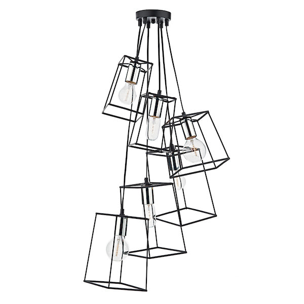 Dar Tower 6 Light Cluster Pendant Black and Polished Chrome – from Amos Lighting + Home