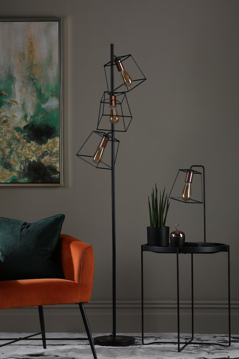 Dar Tower Floor Lamp Black and Copper – from Amos Lighting + Home