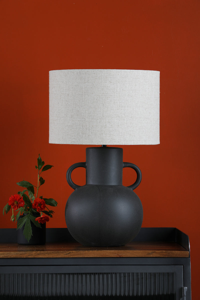 Dar Urn Ceramic Table Lamp Black With Shade – from Amos Lighting + Home