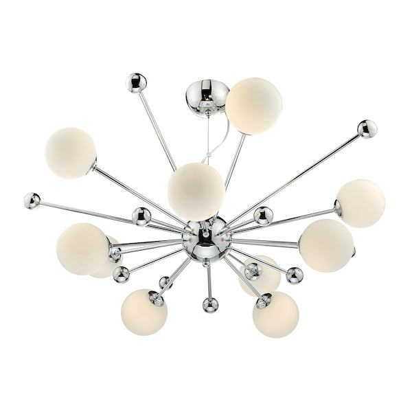 Dar Ursa 10 Light Sputnik Pendant Chandelier Polished Chrome Opal Glass – from Amos Lighting + Home
