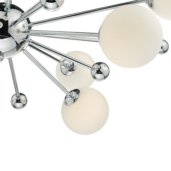 Dar Ursa 10 Light Sputnik Pendant Chandelier Polished Chrome Opal Glass – from Amos Lighting + Home