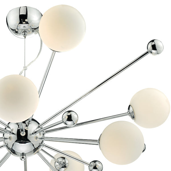 Dar Ursa 10 Light Sputnik Pendant Chandelier Polished Chrome Opal Glass – from Amos Lighting + Home
