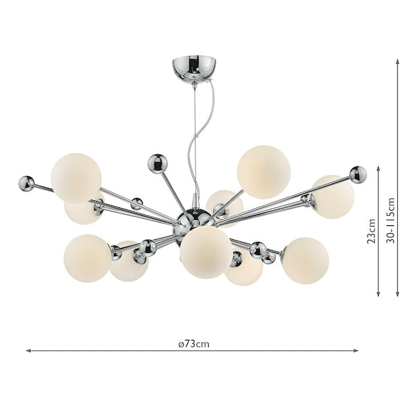 Dar Ursa 10 Light Sputnik Pendant Chandelier Polished Chrome Opal Glass – from Amos Lighting + Home