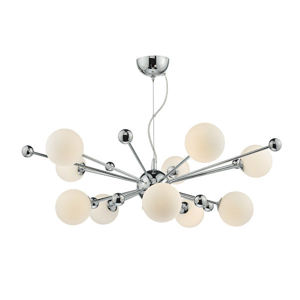 Dar Ursa 10 Light Sputnik Pendant Chandelier Polished Chrome Opal Glass – from Amos Lighting + Home