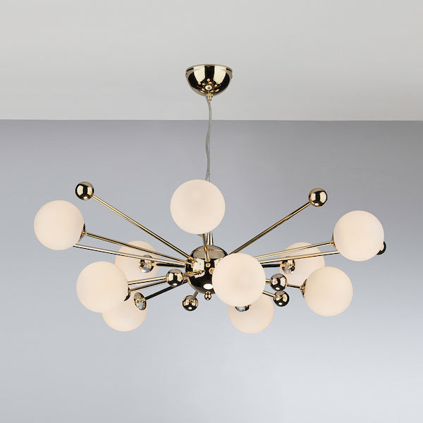 Dar Ursa 10 Light Sputnik Pendant Chandelier Polished Gold Opal Glass – from Amos Lighting + Home