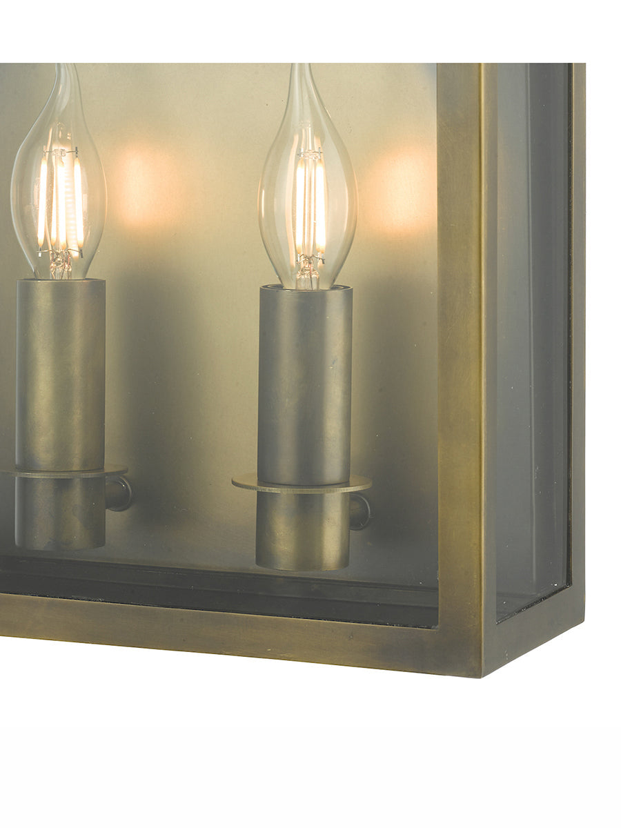 Dar Vapour 2Lt Coach Lantern Outdoor Wall Light Weathered Brass IP44 – from Amos Lighting + Home