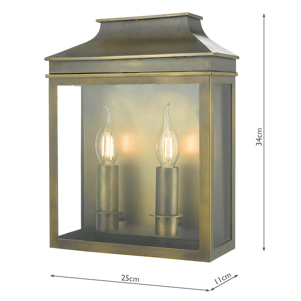 Dar Vapour 2Lt Coach Lantern Outdoor Wall Light Weathered Brass IP44 – from Amos Lighting + Home