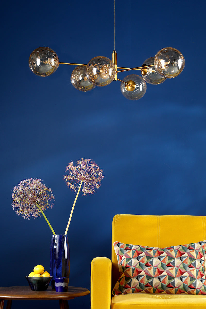 Dar Vignette 6 Light Pendant Aged Brass & Champagne Dimpled Glass – from Amos Lighting + Home