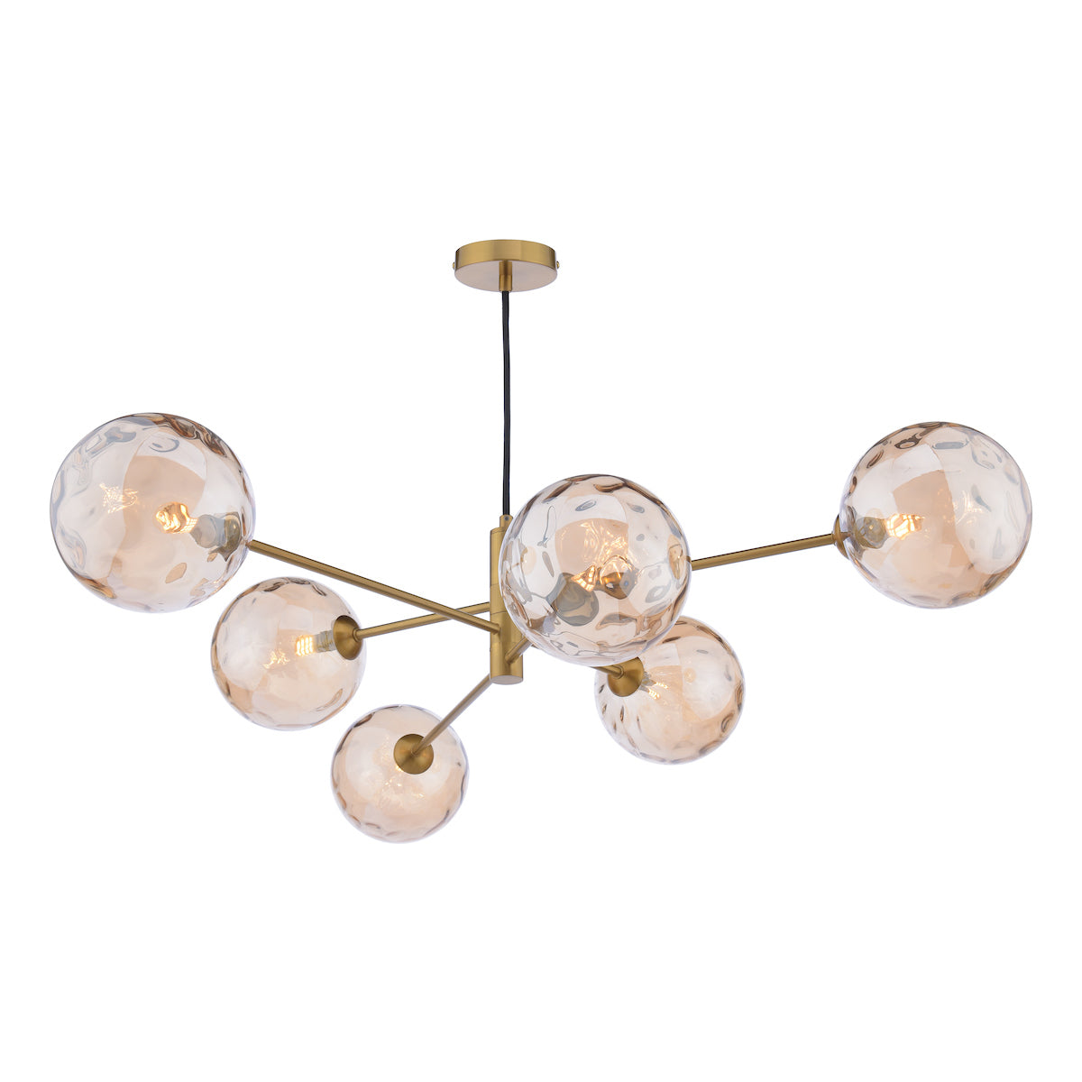 Dar Vignette 6 Light Pendant Aged Brass & Champagne Dimpled Glass – from Amos Lighting + Home