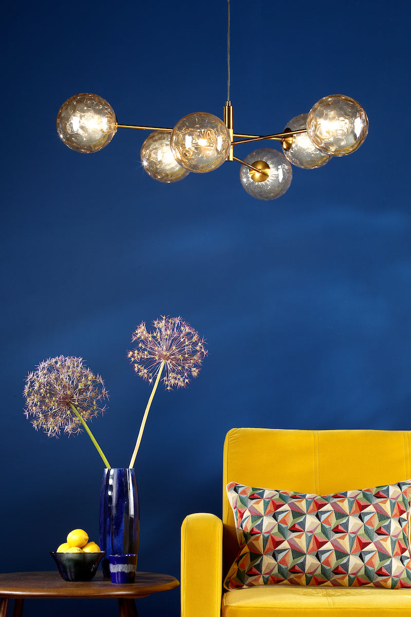 Dar Vignette 6 Light Pendant Aged Brass & Champagne Dimpled Glass – from Amos Lighting + Home