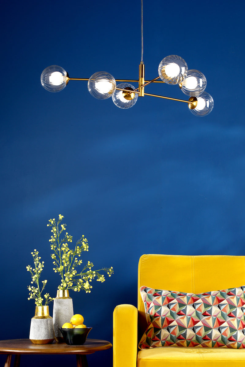 Dar Vignette 6 Light Pendant Aged Brass & Clear/Opal Glass – from Amos Lighting + Home